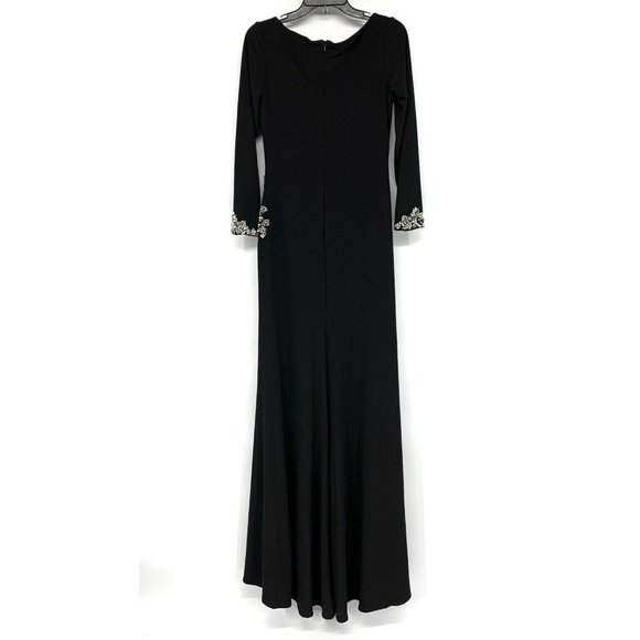 Mac Duggal Dress 41016 Black Floral Embellished Wrap Long Sleeve Gown - Picture 10 of 13